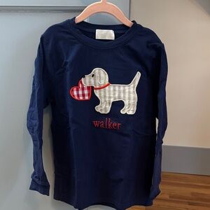 “Walker” Navy Long Sleeve Kids Tee with Dog Appliqué